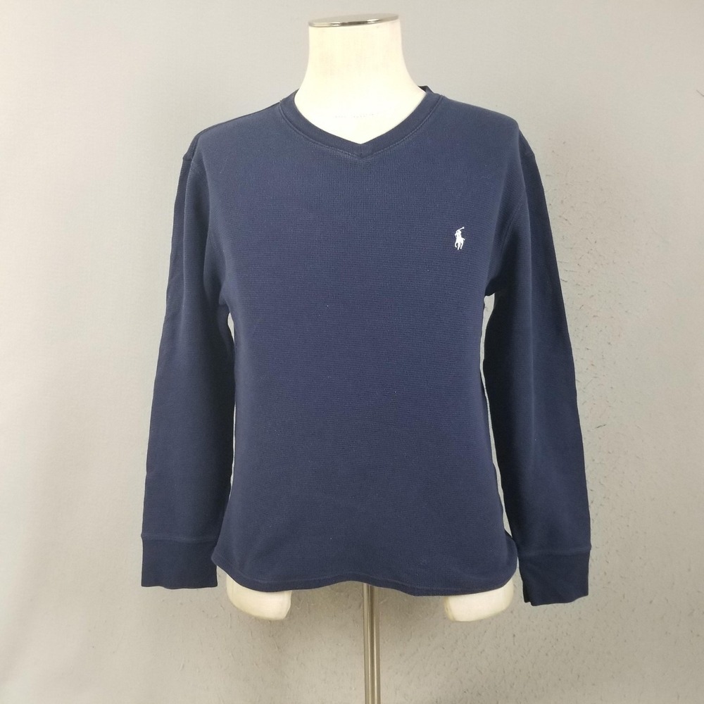 Polo Ralph Lauren Sweater Mens S Blue Waffle Knit V Neck Pullover Thermal Logo